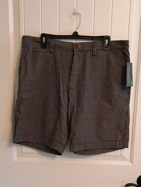 Nwt Men's Size 36 John Bartlett Black & White Micro-Check Flat Front Shorts